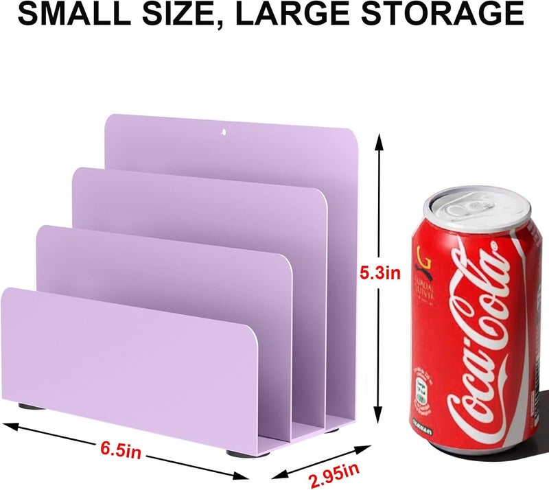OUTIOE Mail Organizer Countertop, Small Desk File Organizer, Metal File Holder - Essential Workspace Organizers for Office Desk, Home Office (Purple) - Image 3